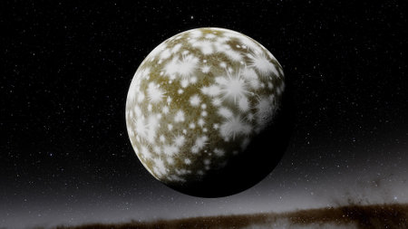 super-earth planet, realistic exoplanet, planet suitable for colonization, earth-like planet in far space, planets background 3d renderの写真素材