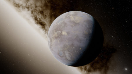 super-earth planet, realistic exoplanet, planet suitable for colonization, earth-like planet in far space, planets background 3d renderの写真素材