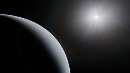 super-earth planet, realistic exoplanet, planet suitable for colonization, earth-like planet in far space, planets background 3d renderの写真素材