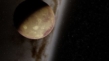 super-earth planet, realistic exoplanet, planet suitable for colonization, earth-like planet in far space, planets background 3d renderの写真素材