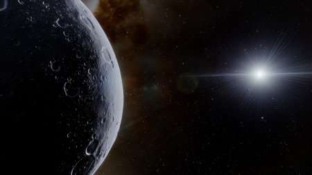 super-earth planet, realistic exoplanet, planet suitable for colonization, earth-like planet in far space, planets background 3d renderの写真素材