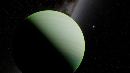 super-earth planet, realistic exoplanet, planet suitable for colonization, earth-like planet in far space, planets background 3d renderの写真素材