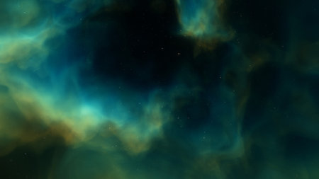 Abstract space background with stars and nebula. Fantasy fractal texture. Digital art. 3D rendering.の写真素材