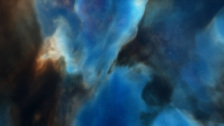 Abstract space background with stars and nebula. Fantasy fractal texture. Digital art. 3D rendering.