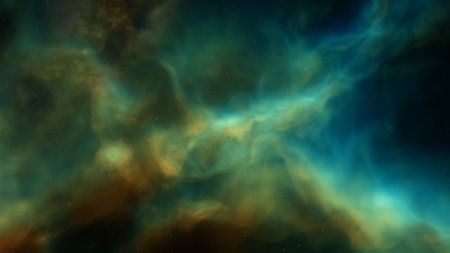 Abstract space background with stars and nebula. Fantasy fractal texture. Digital art. 3D rendering.の写真素材
