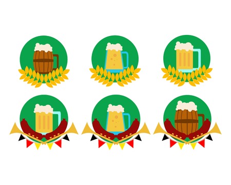 Oktoberfest Beer and Barrel Round Icon.のイラスト素材