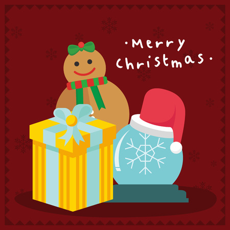 Merry Christmas gifts on brown background. Vector graphic illustration design.のイラスト素材