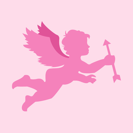 Simple Flying Cupid, Silhouette Vector Illustration, Graphic Design