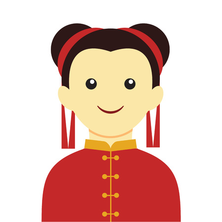 Simple Chinese Girl Smile Character Vector Illustration Graphic Designのイラスト素材
