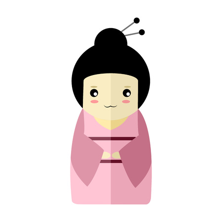 Cute Pink Kimono Girl Character Vector Illustration Graphic Designのイラスト素材