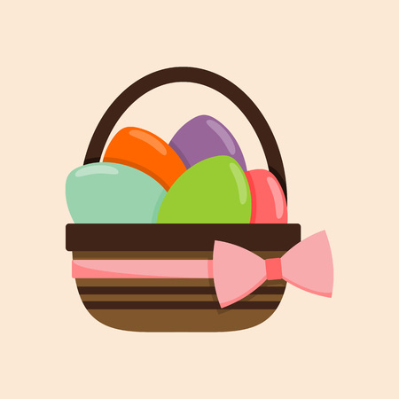 Pink Ribbon Bucket of Colored Eggs Vector Illustration Graphic Designのイラスト素材