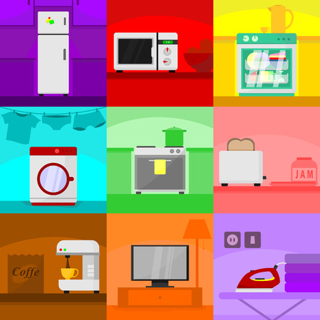 Home Scenery Kitchen Appliances Vector Illustration Graphic Design Setのイラスト素材