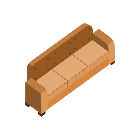 Long leather brown couch 3d isometric furniture vector illustration graphic design.のイラスト素材