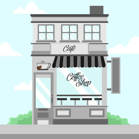 Grey Coffee Shop Storefront Building Vector Background Illustration Graphic Designのイラスト素材