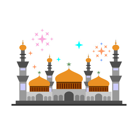 A mosque with fireworks in the background.のイラスト素材