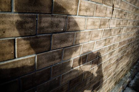 Shadow of the photographer on the brick wallの写真素材