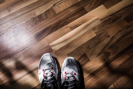 Sneakers on wooden backgroundの写真素材