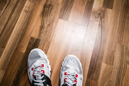 Sneakers on wooden backgroundの写真素材