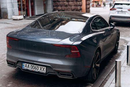 Kyiv, Ukraine â July 15th, 2021: Polestar 1 hybrid Plug-in sports car standing at the street. Back view. Transportation conceptのeditorial素材