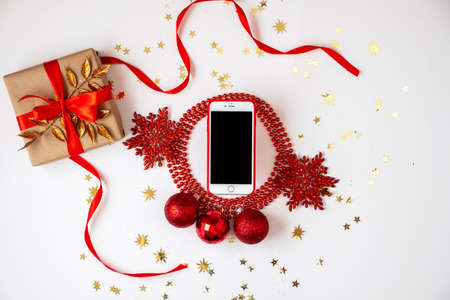 On the Christmas, red scenery is a smartphoneの写真素材