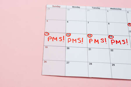 Calendar with marked pms daysの写真素材