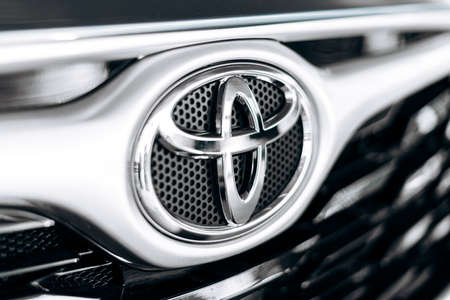 Kyiv, Ukraine - 09 Feb, 2021: Toyota close up. Toyota car in the showroomのeditorial素材