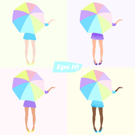 Set of girls with colorful umbrellas.のイラスト素材