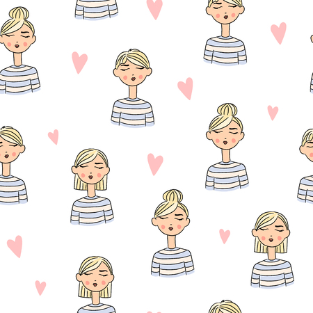 Different hairstyles, hearts around.のイラスト素材