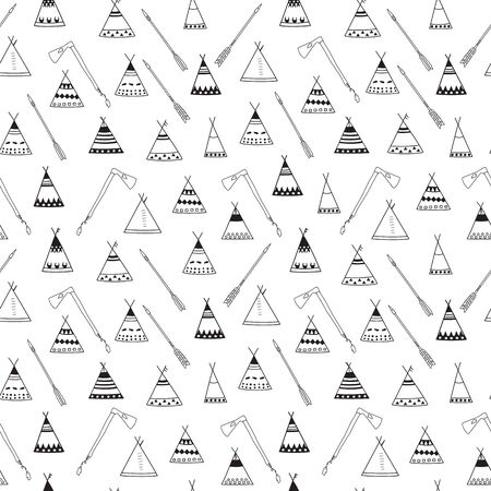 The historical black and white pattern of the home and tools of the American Indians