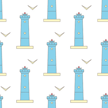 Lighthouse and seagull seamless vector patternの写真素材