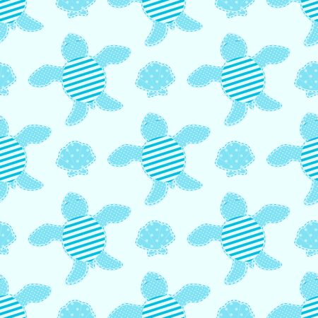 Turtles in patchwork style seamless vector patternのイラスト素材