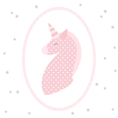 Card with a unicorn in patchwork style.のイラスト素材
