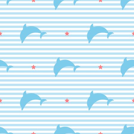 Red starfish around. Shades of blueのイラスト素材