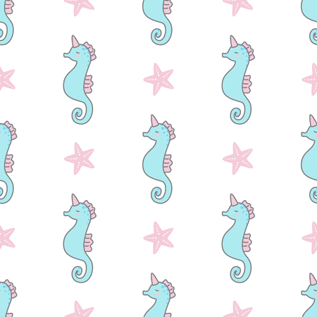 Seahorse unicorns seamless vector patternのイラスト素材