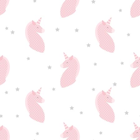 Unicorns in patchwork style seamless patternのイラスト素材