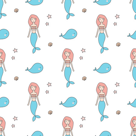 Mermaid and whale patternのイラスト素材