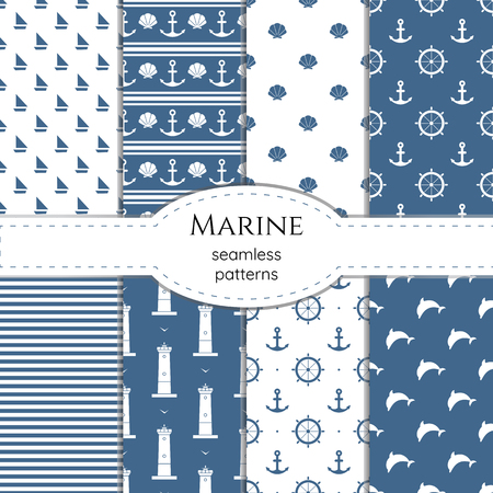 Set of marine seamless minimalistic vector patternsのイラスト素材