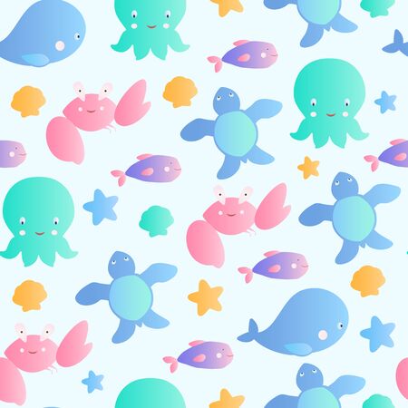 Cute marine animals seamless multicolored vector background.のイラスト素材