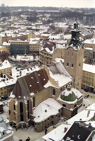 Lviv winter, view from city hallの写真素材