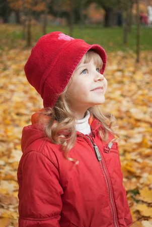 little girl in red capの写真素材