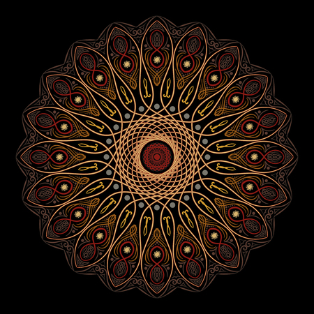 Flourish tiled floral geometric seamless pattern. Abstract oriental background. Wonderland ornament motives of the paintings of arabic mandala. Aribic fabric pattern.のイラスト素材