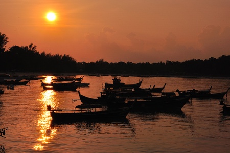 Boat with sunsetの写真素材