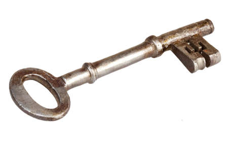 Antique Key With Rust on an Isolated White Backgroundの写真素材