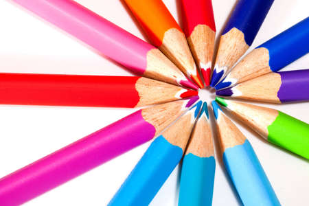Circle Of Colored Pencils on An Isolated White Backroundの写真素材