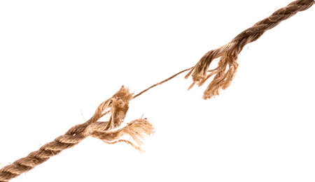 Fraying Rope showing individual Strands on white backgroundの写真素材