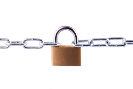 Padlock and Chain on an isolated white backgroundの写真素材
