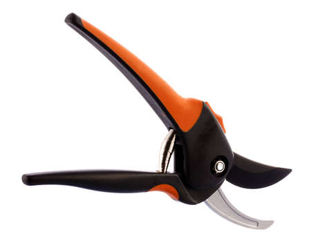 Garden Secateurs with Orange Handel on white backgroundの写真素材