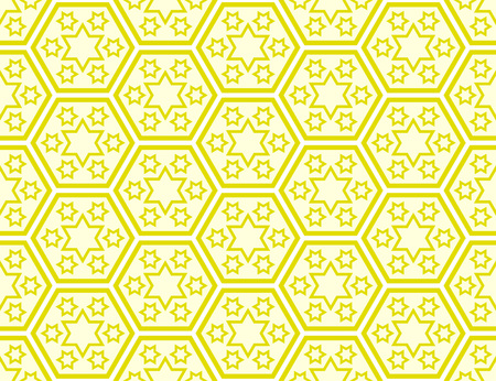 Traditional Japanese style "Seven-days-of-the-week Stars" pattern within kikko (tortoise shell) hexagon patternのイラスト素材