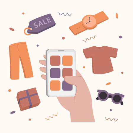 Online shopping with mobile phoneのイラスト素材