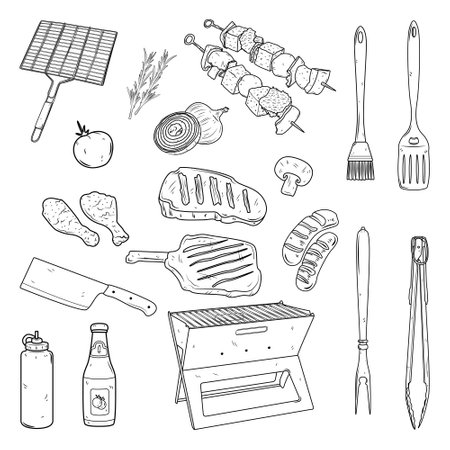 Hand drawn barbeque doodle elementsのイラスト素材